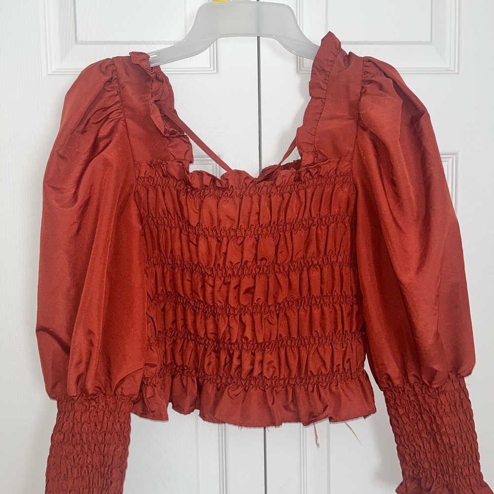 Elegant Terracotta Smocked Women's Top